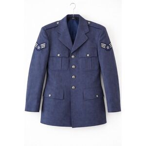 Vintage USAF Dress‎ Blue Wool Service Jacket 36S Silver Buttons Stripes